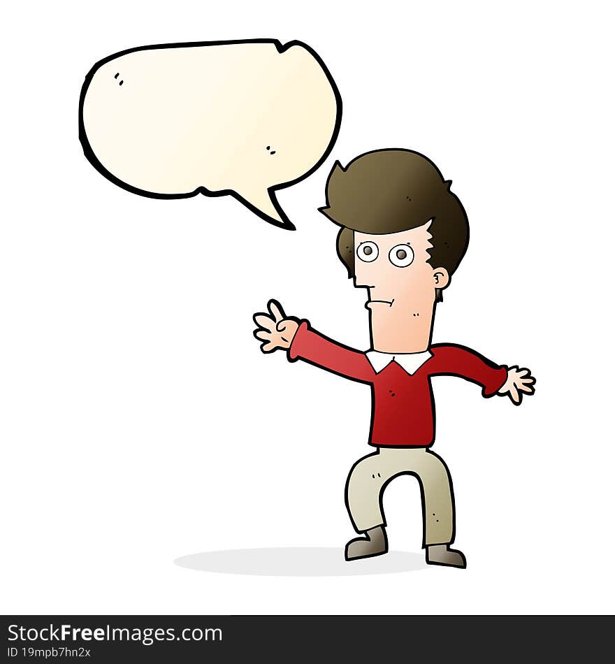 cartoon man waving with speech bubble