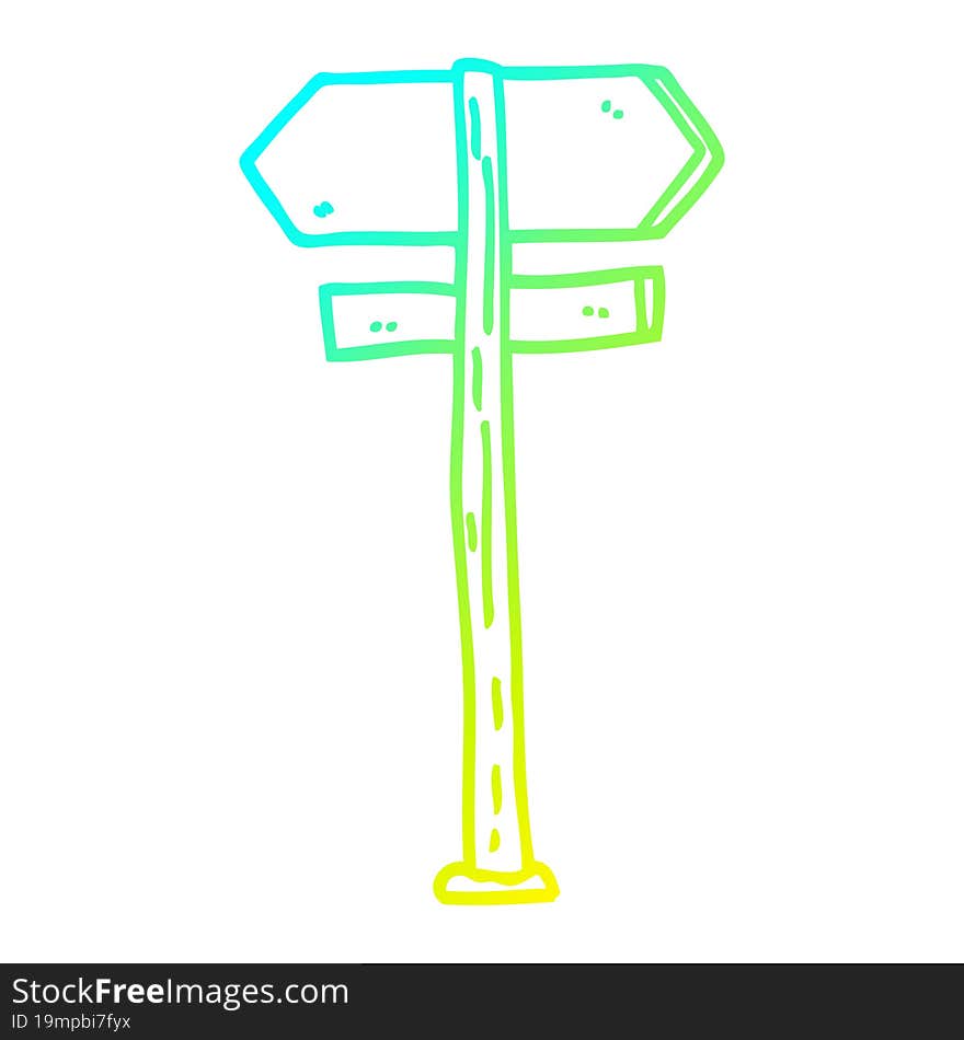 cold gradient line drawing of a cartoon direction sign