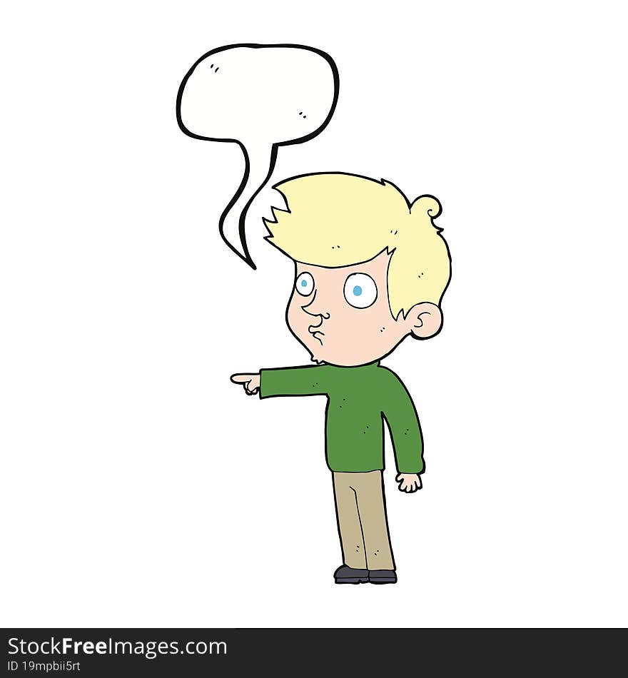 cartoon pointing boy with speech bubble