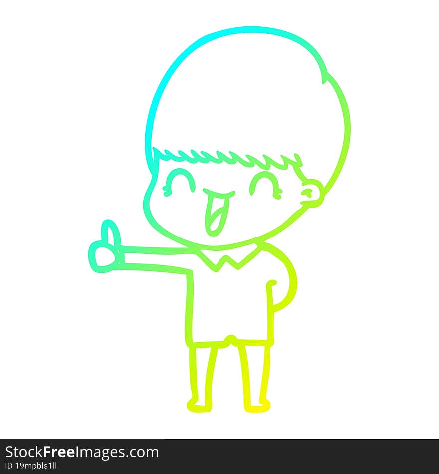 Cold Gradient Line Drawing Happy Cartoon Boy