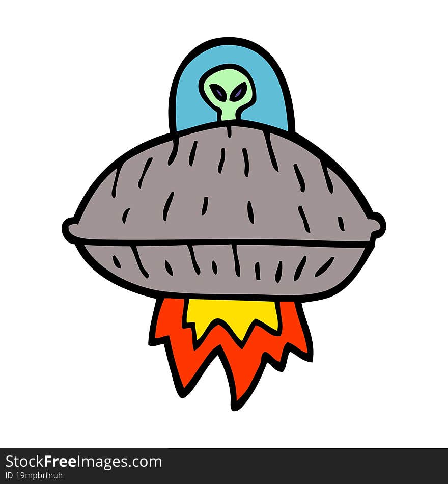 cartoon doodle alien spaceship