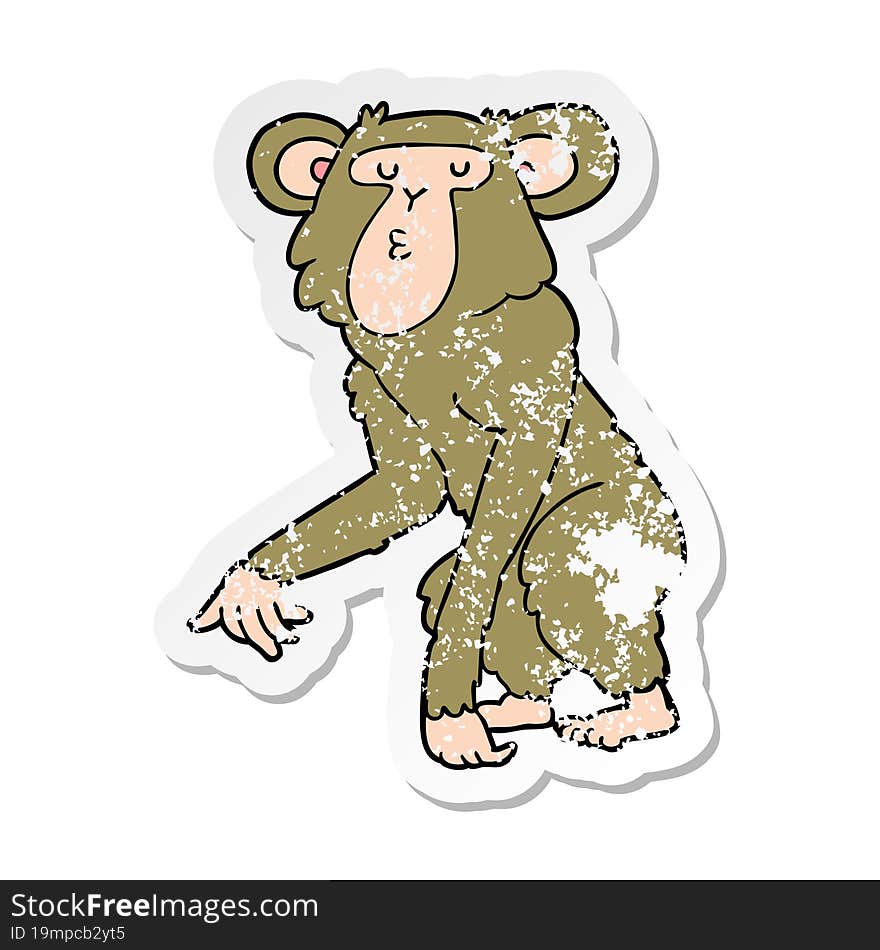 distressed sticker of a cartoon chimpanzee