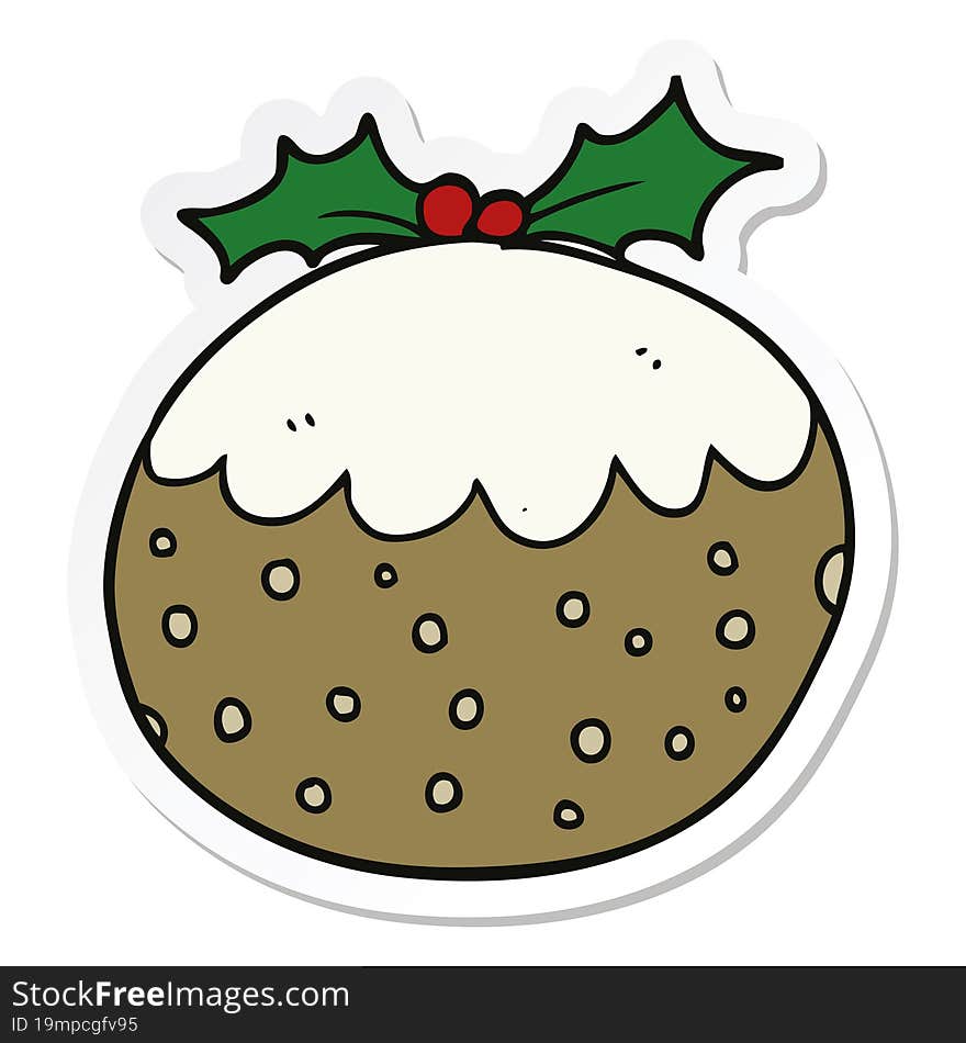 Sticker Of A Cartoon Christmas Pudding