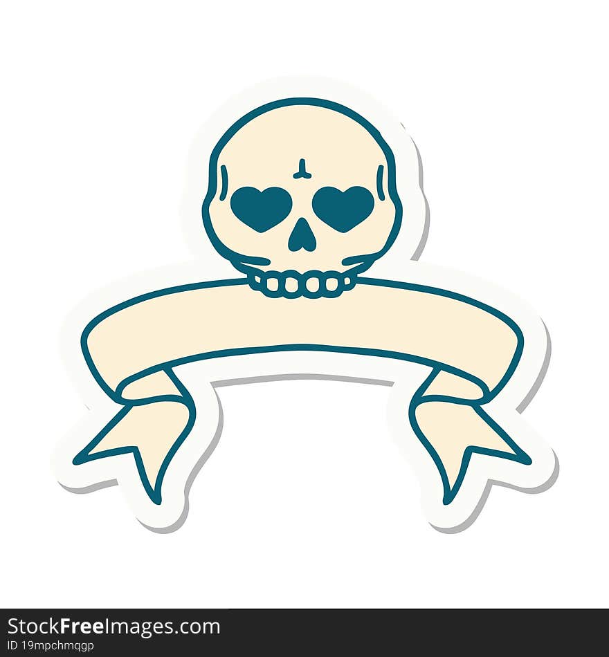 tattoo sticker with banner of a skull