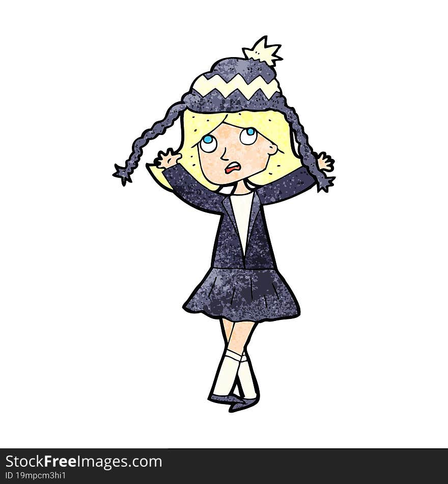 Cartoon Woman Wearing Winter Hat