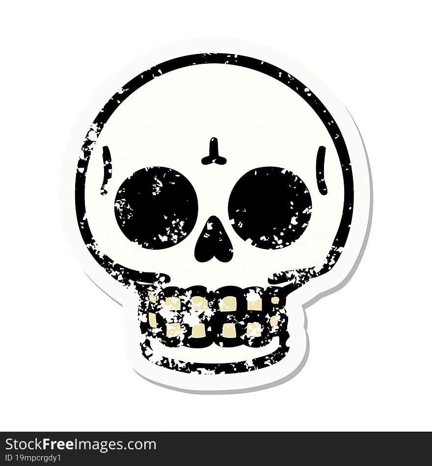 traditional distressed sticker tattoo of a skull