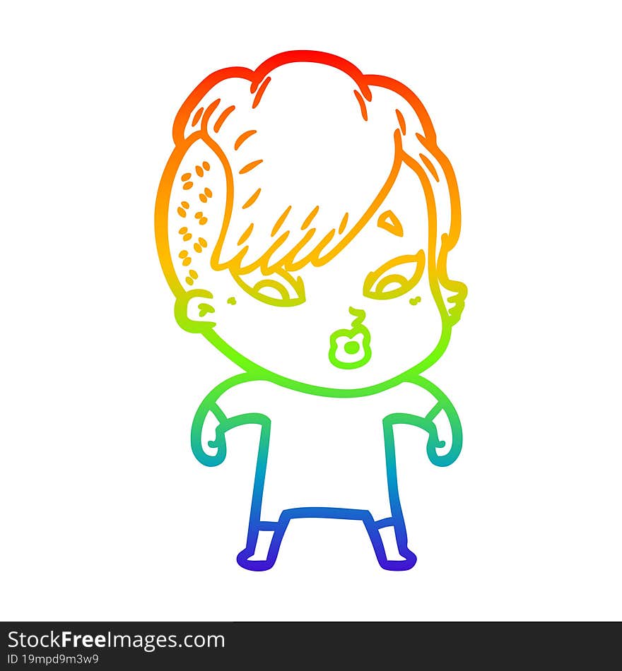 rainbow gradient line drawing cartoon surprised girl