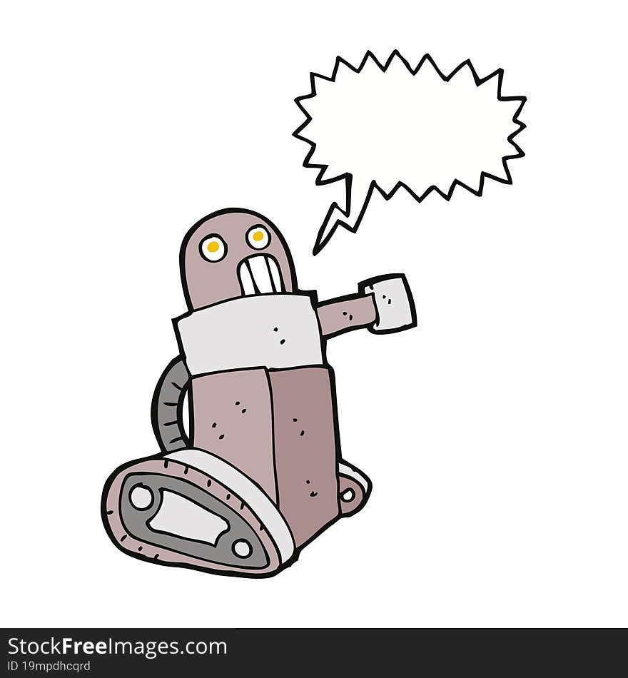 cartoon tank robot with speech bubble