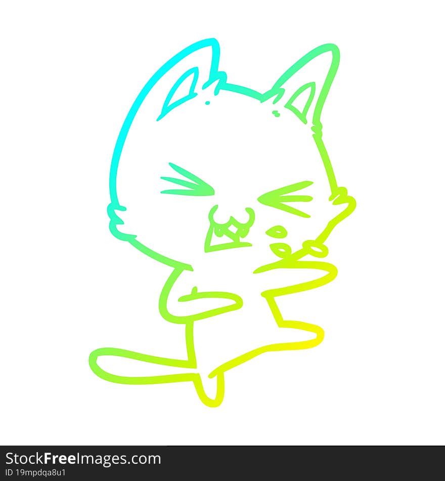 Cold Gradient Line Drawing Cartoon Cat Hissing