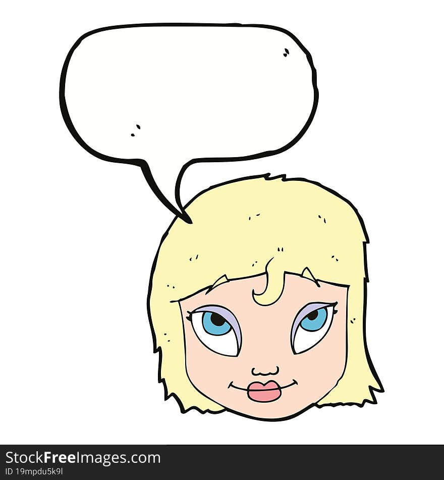 cartoon woman smiling with speech bubble