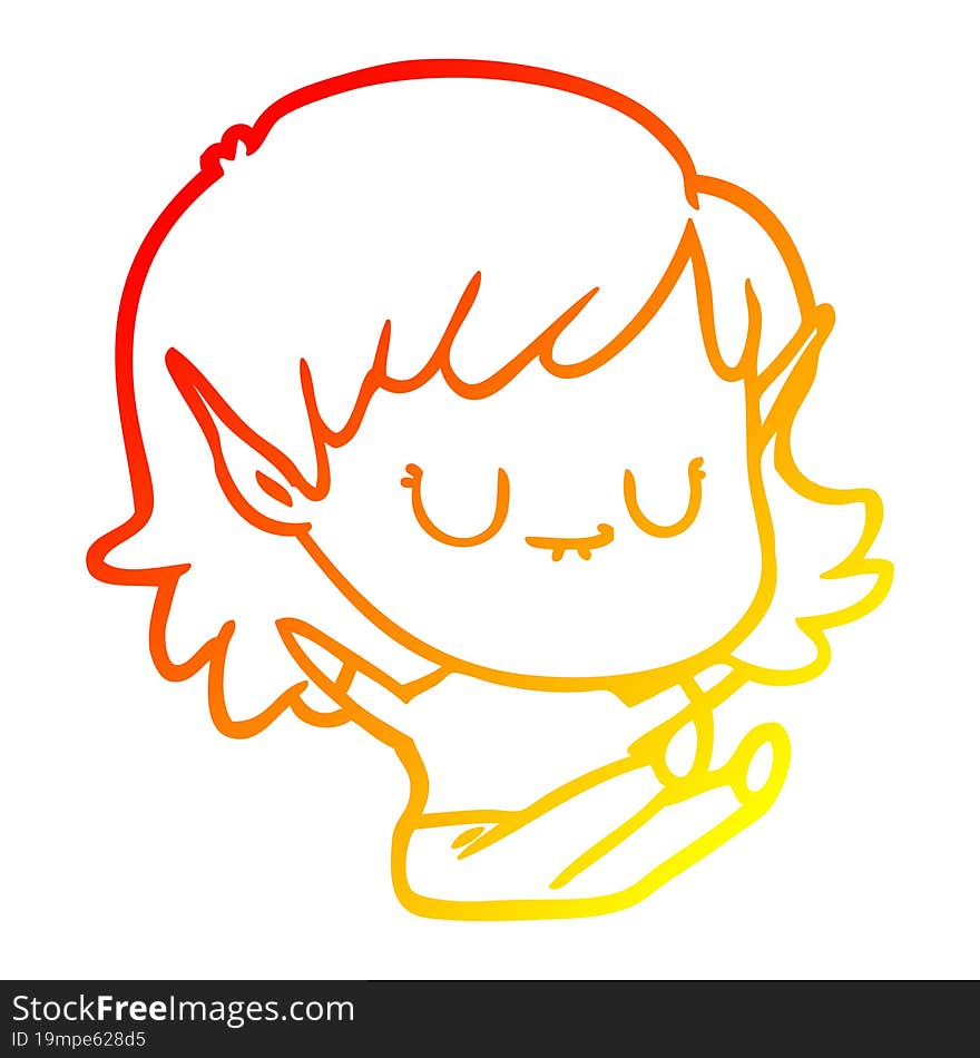 Warm Gradient Line Drawing Happy Cartoon Elf Girl Sitting