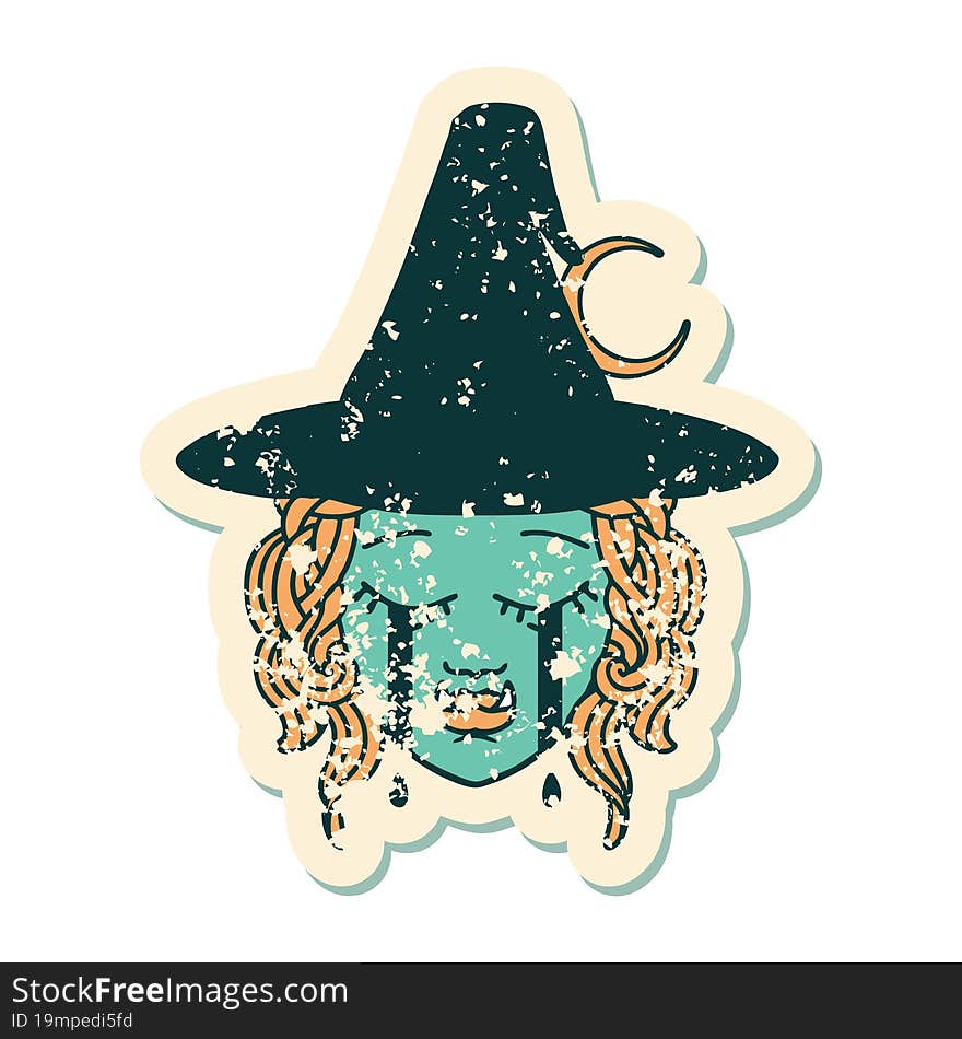 Crying Half Orc Witch Character Face Illustration