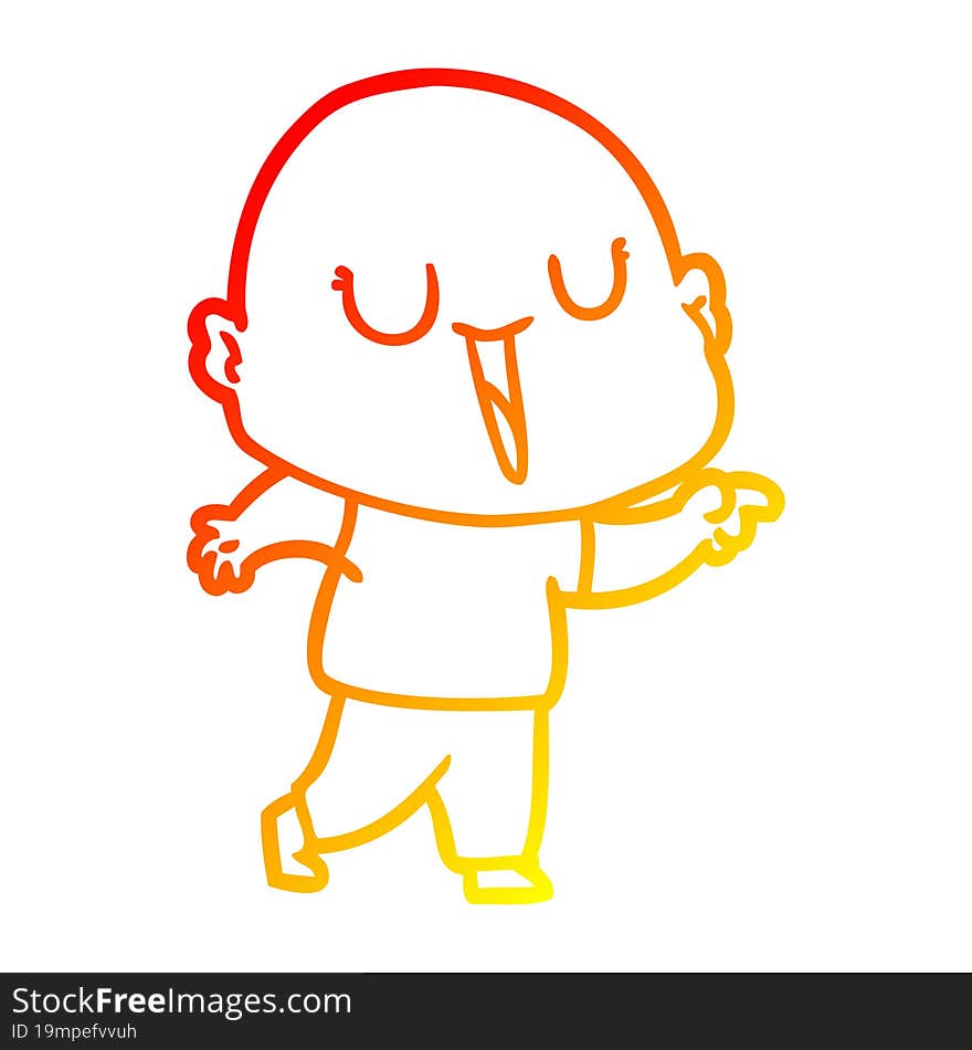 warm gradient line drawing happy cartoon bald man