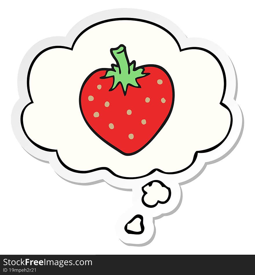 cartoon strawberry and thought bubble as a printed sticker