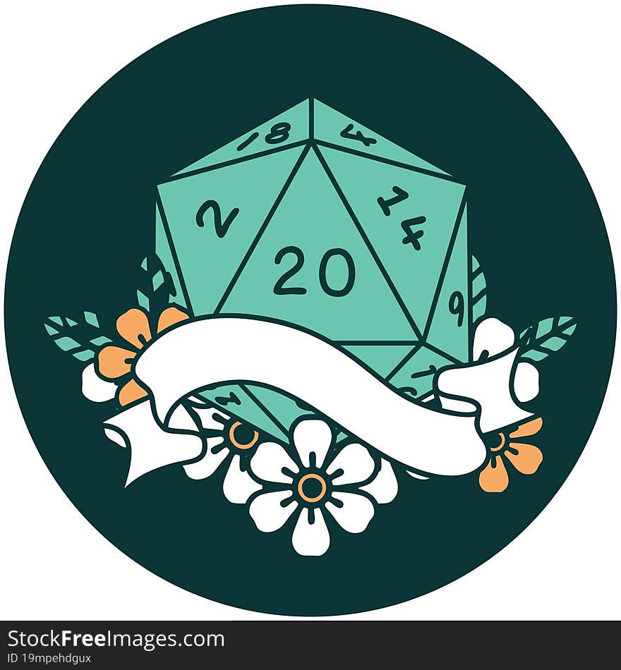 natural twenty D20 dice roll icon