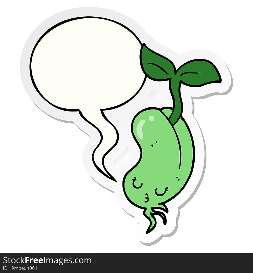 cartoon sprouting bean with speech bubble sticker