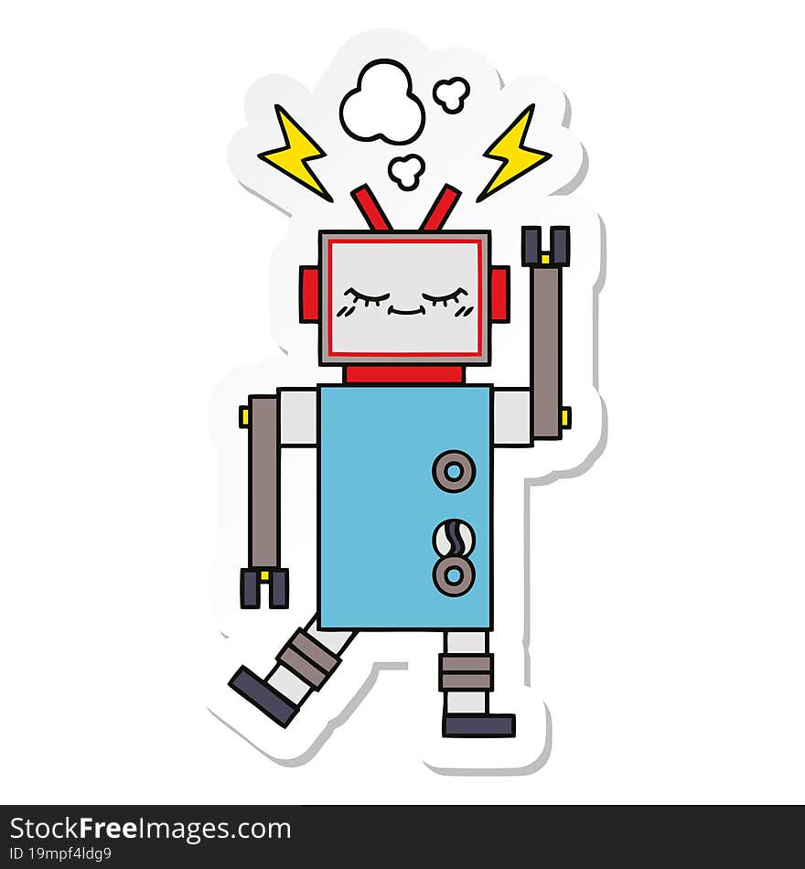 sticker of a cute cartoon dancing robot