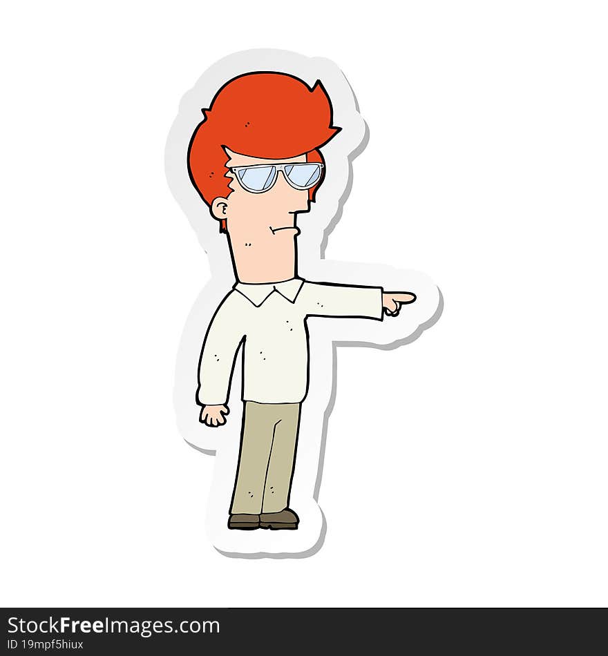 sticker of a cartoon man in glasses pointing