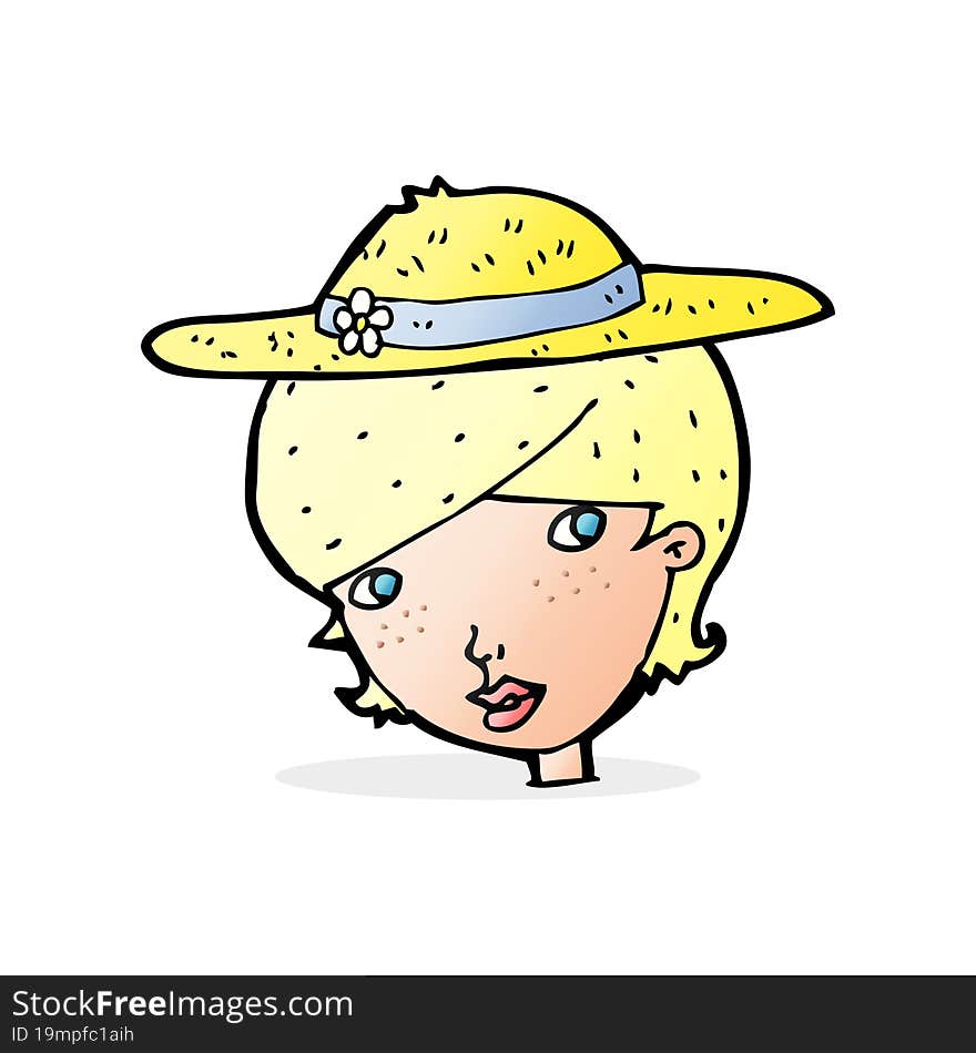 cartoon woman wearing summer hat