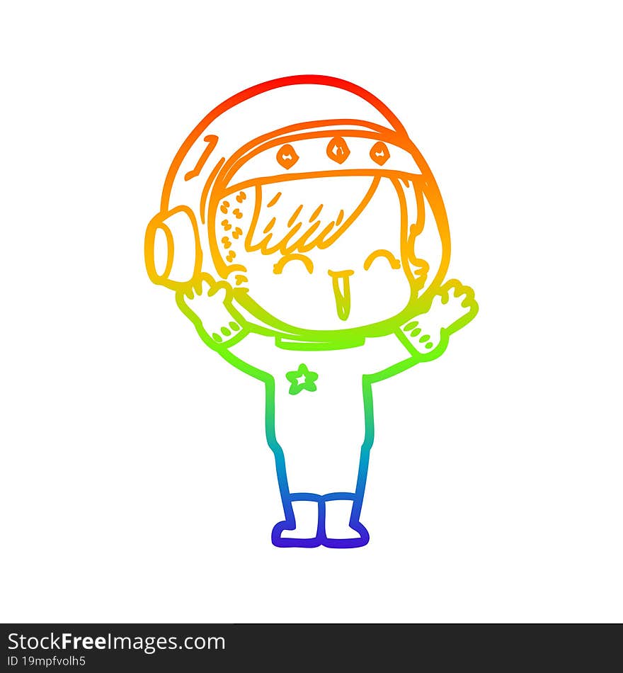 rainbow gradient line drawing cartoon laughing astronaut girl