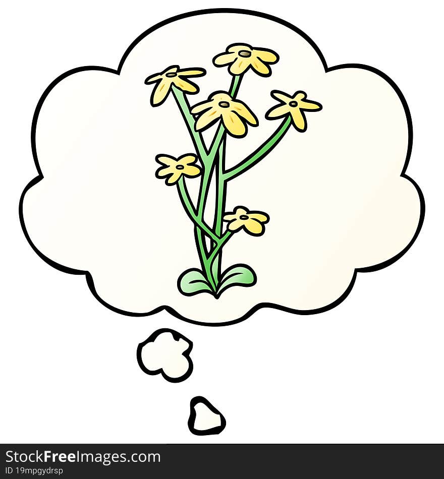 cartoon flower and thought bubble in smooth gradient style