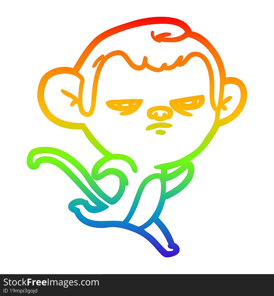 rainbow gradient line drawing of a cartoon monkey