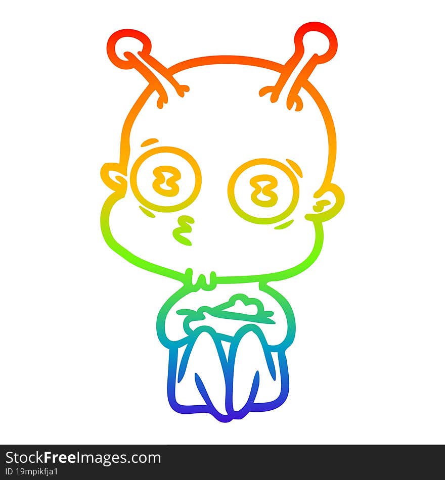 Rainbow Gradient Line Drawing Cartoon Weird Bald Spaceman