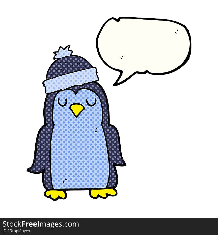 freehand drawn comic book speech bubble cartoon penguin