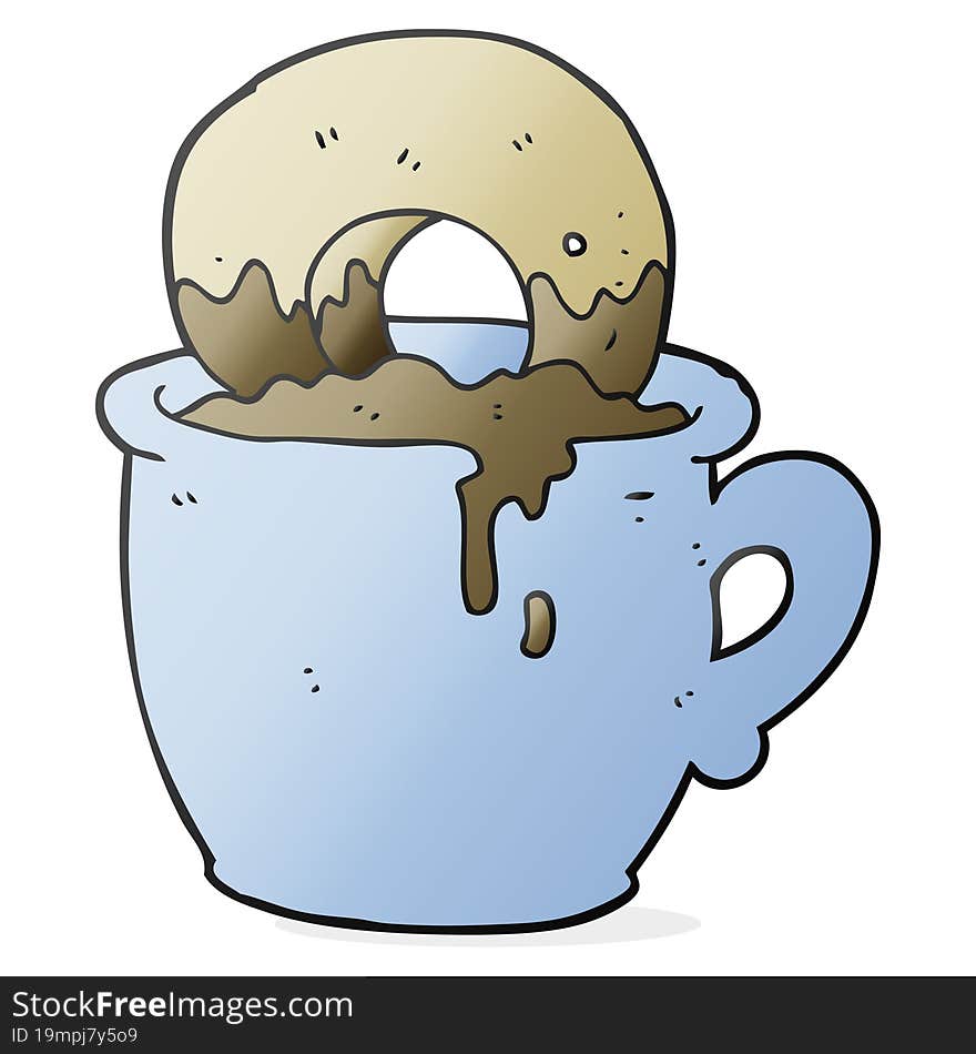 cartoon donut dunked in coffee