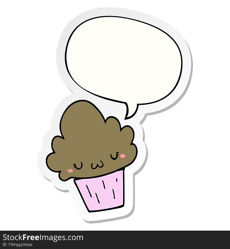 cartoon cupcake and face and speech bubble sticker