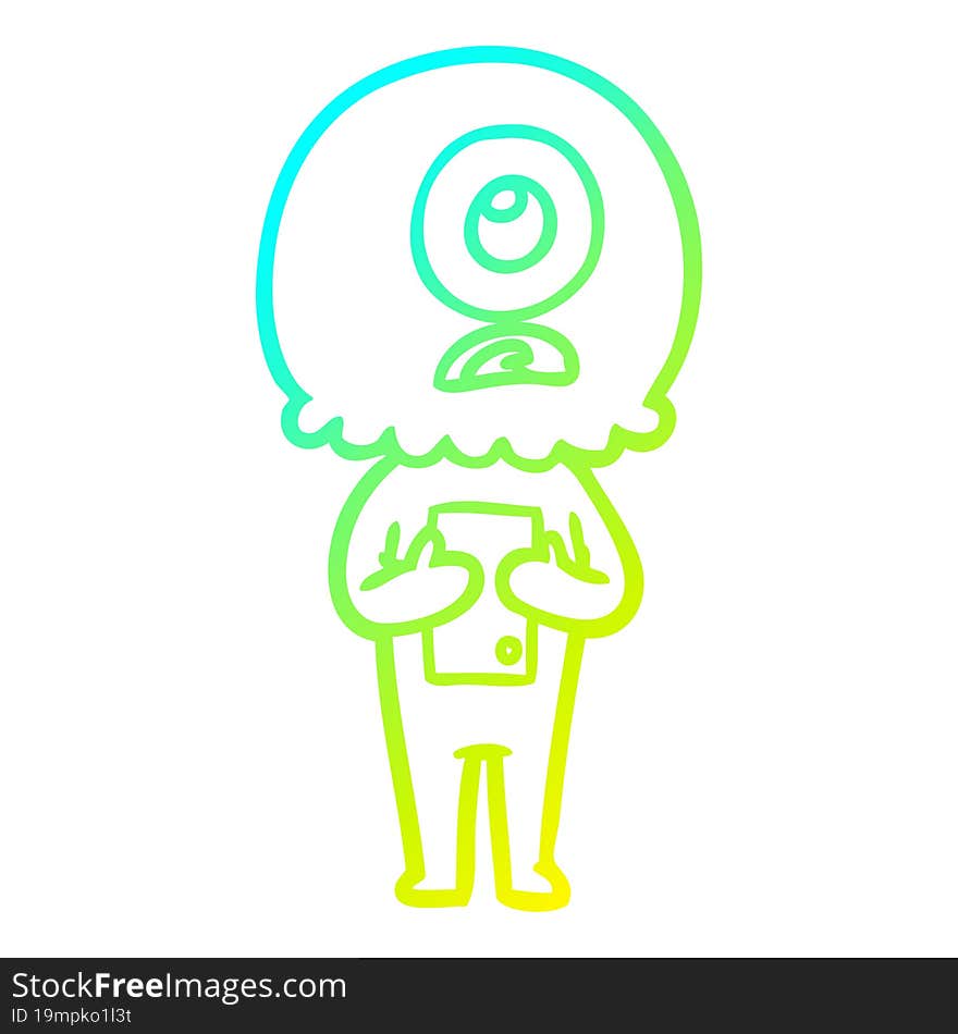 cold gradient line drawing cartoon cyclops alien spaceman