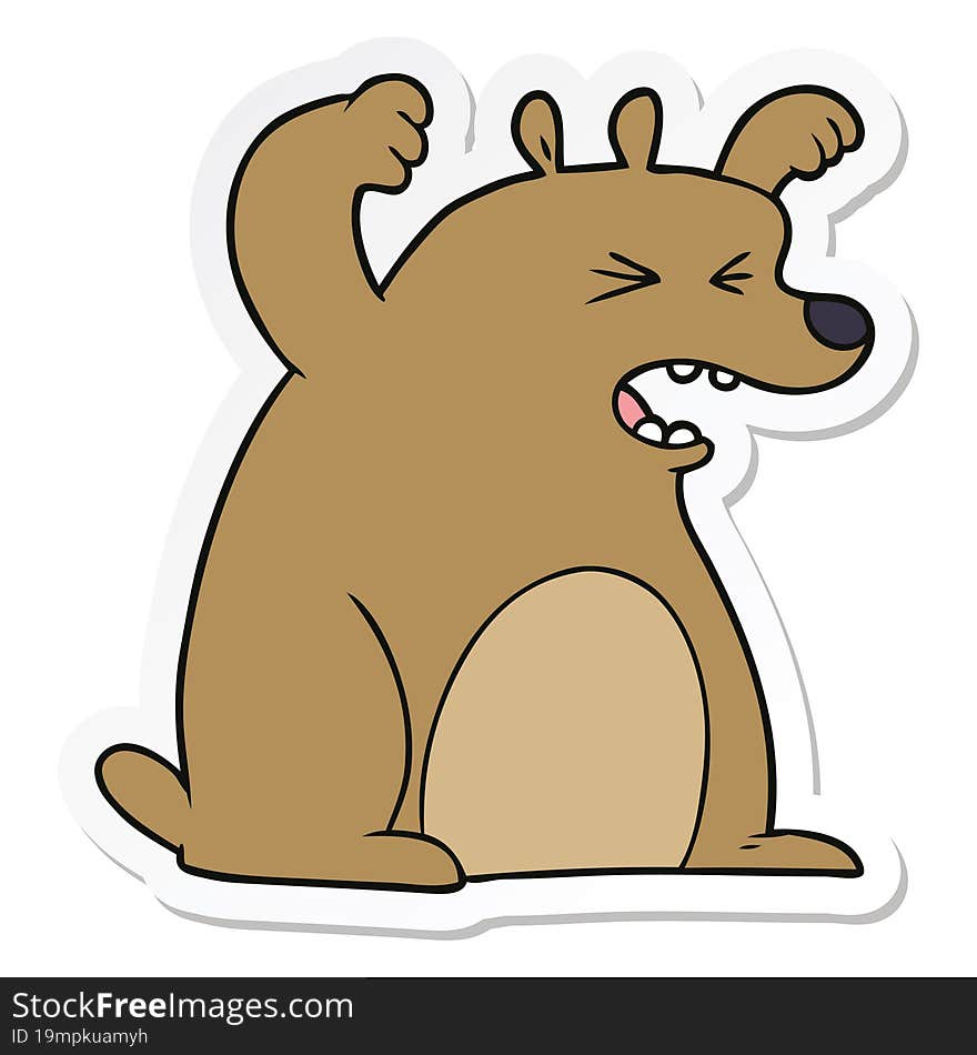 sticker of a cartoon roaring bear