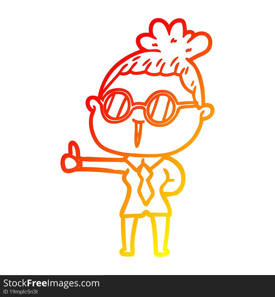 warm gradient line drawing of a cartoon woman wearing spectacles