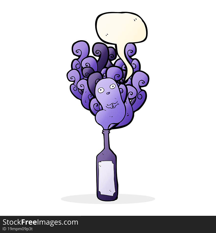 Cartoon Ghost In Bottle With Speech Bubble