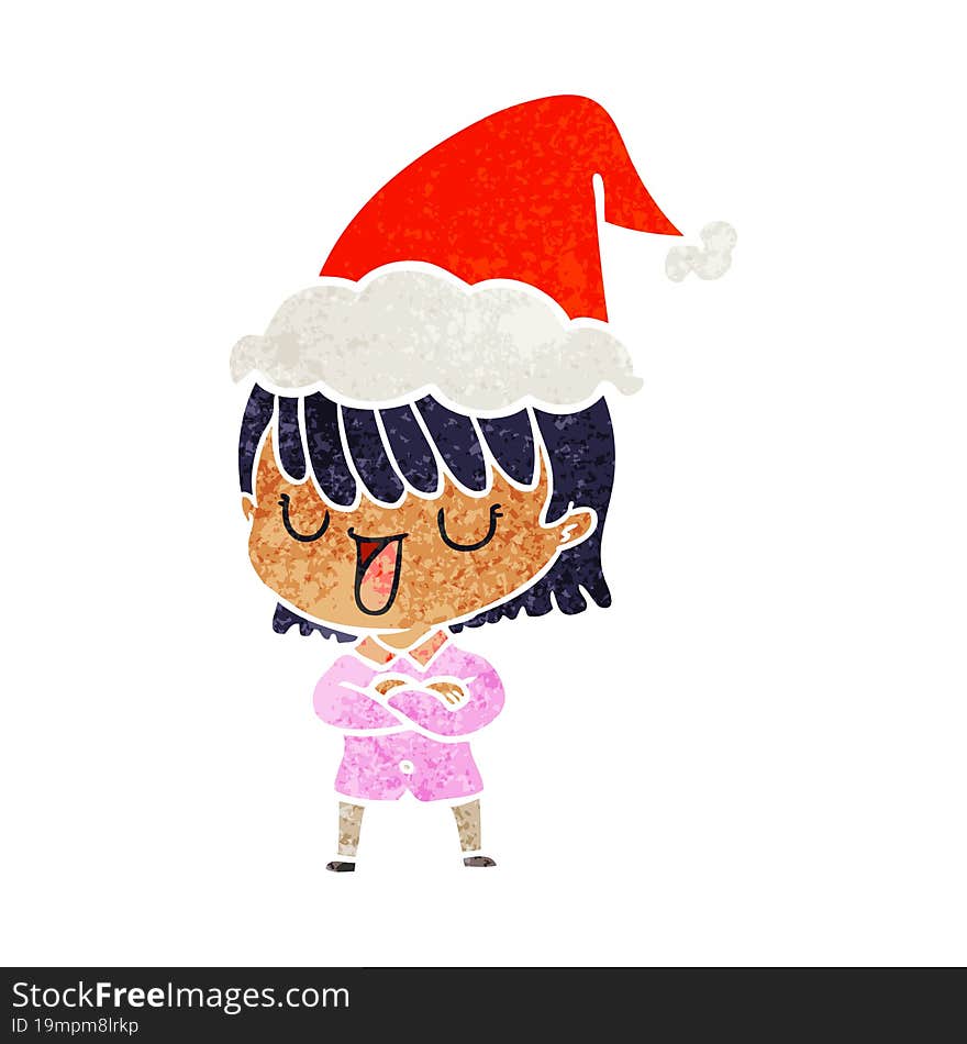 retro cartoon of a woman wearing santa hat