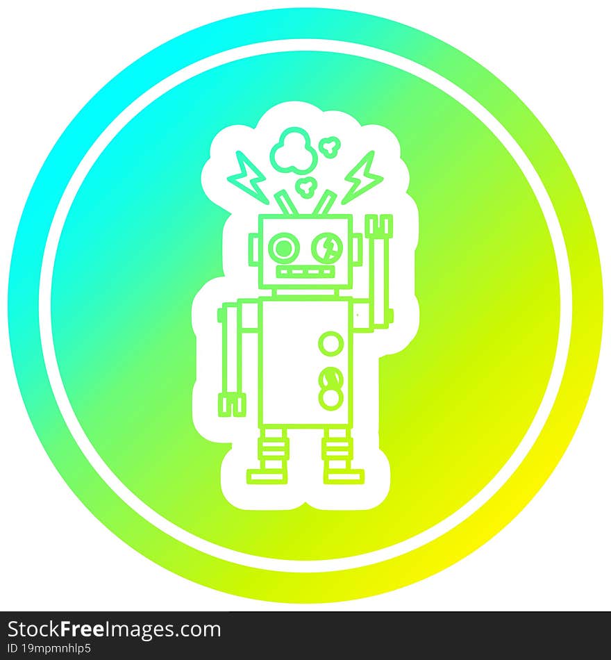 malfunctioning robot circular icon with cool gradient finish. malfunctioning robot circular icon with cool gradient finish