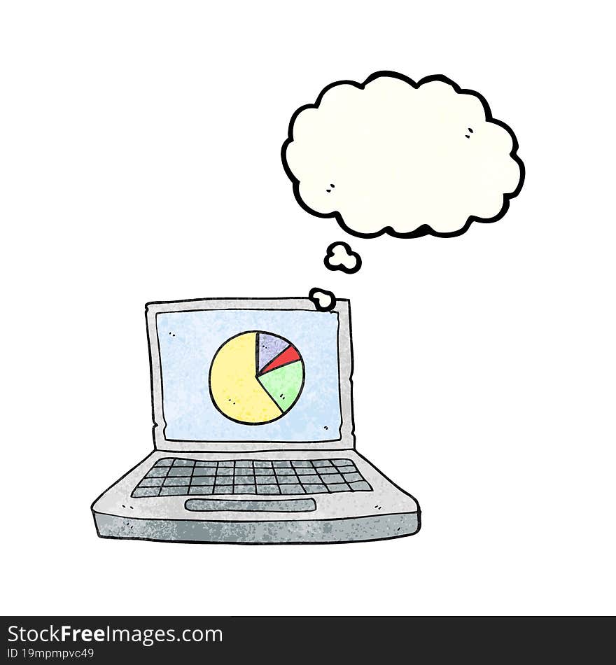 Thought Bubble Textured Cartoon Laptop Computer With Pie Chart