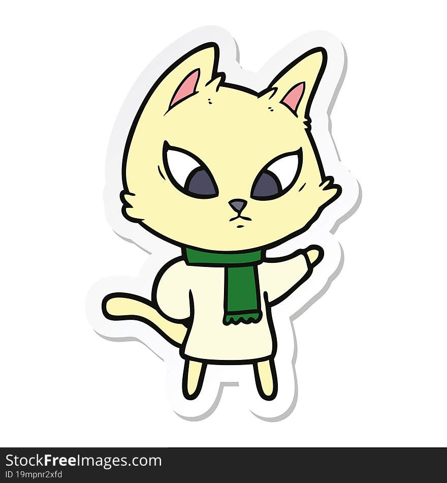 Sticker Of A Confused Cartoon Cat