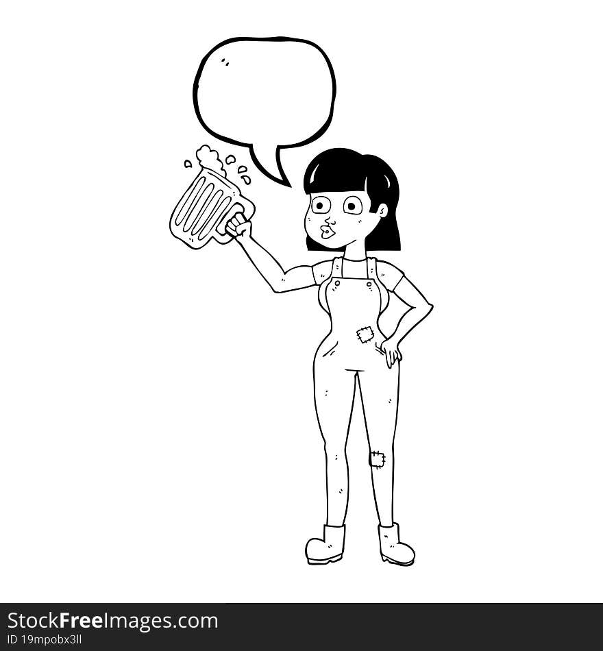 Speech Bubble Cartoon Woman With Beer