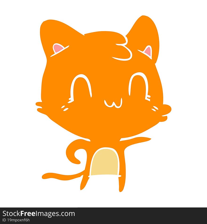 Flat Color Style Cartoon Happy Cat Pointing