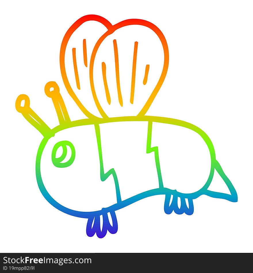 rainbow gradient line drawing of a cartoon fat bee