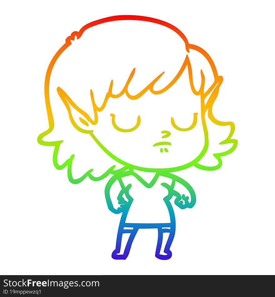 rainbow gradient line drawing cartoon elf girl