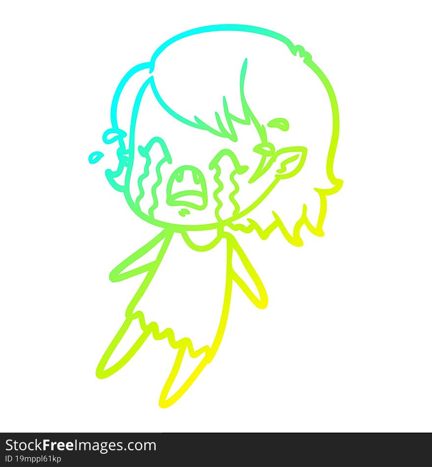 cold gradient line drawing cartoon crying vampire girl