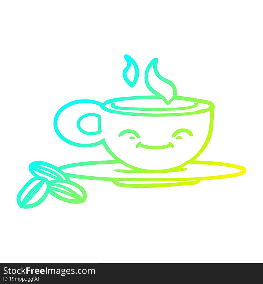 cold gradient line drawing of a cartoon espresso mug