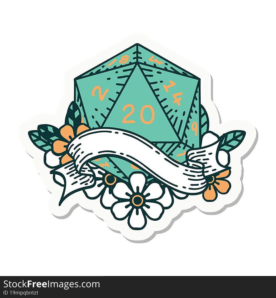 Natural Twenty D20 Dice Roll Sticker