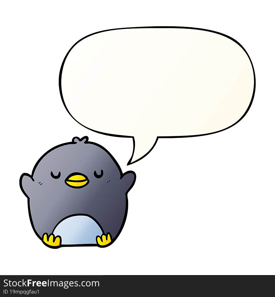 cute cartoon penguin and speech bubble in smooth gradient style