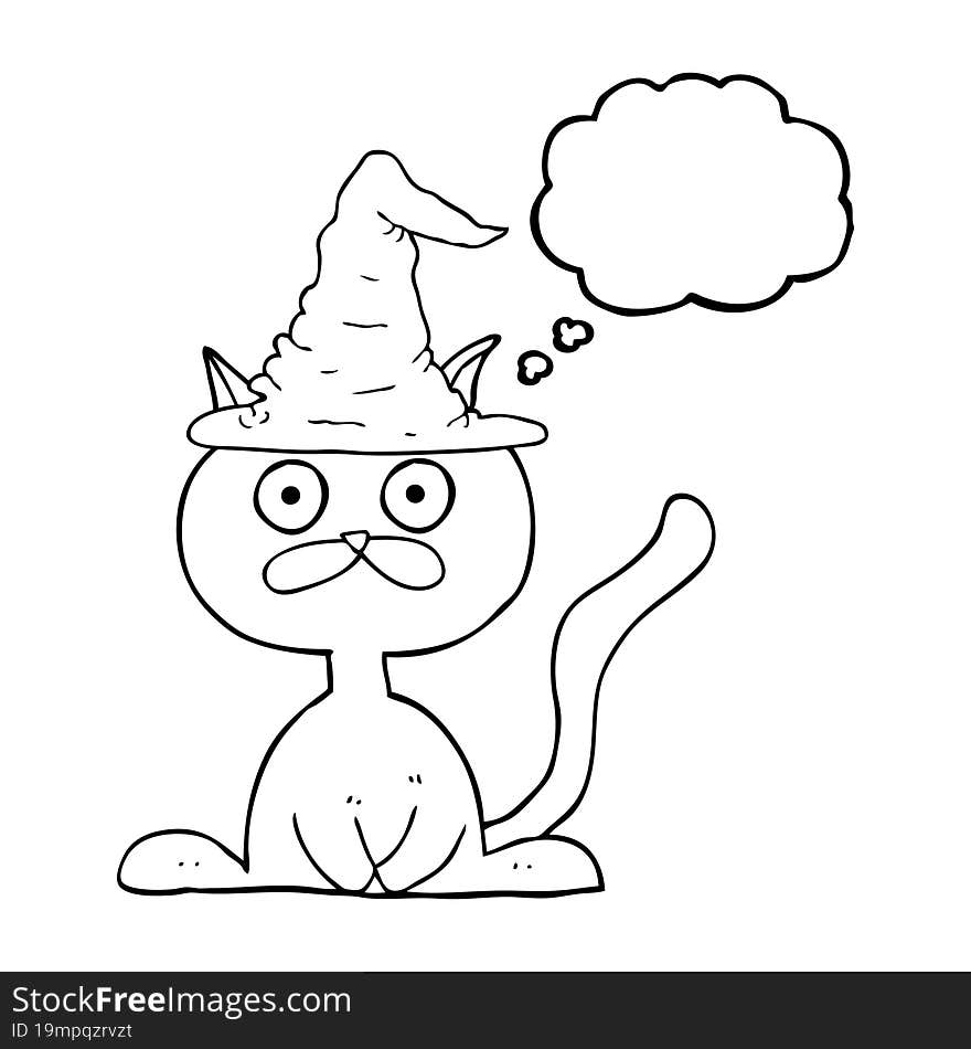 freehand drawn thought bubble cartoon halloween cat