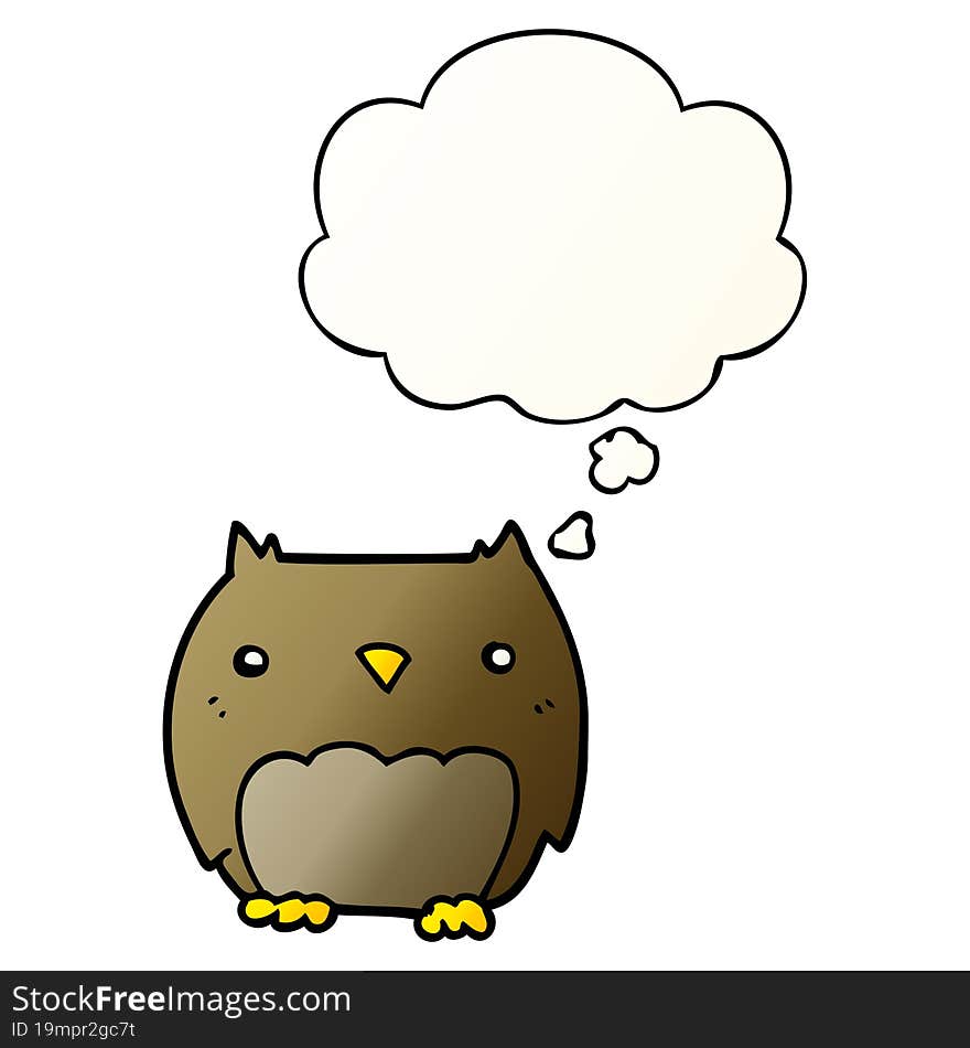 cute cartoon owl and thought bubble in smooth gradient style