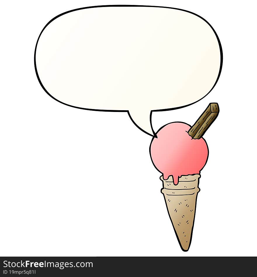 Cartoon Ice Cream And Speech Bubble In Smooth Gradient Style