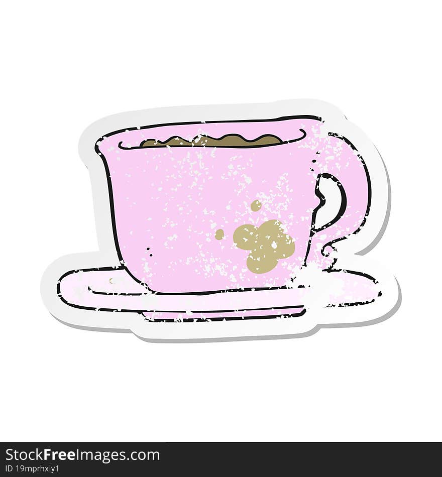 retro distressed sticker of a cartoon cup of coffee